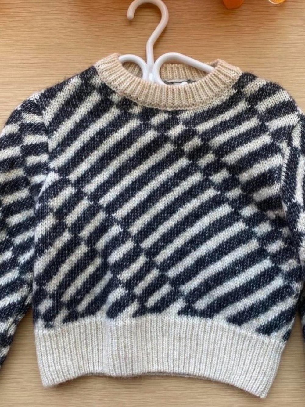 Striped Crewneck Sweater in Ivory and Charcoal - Picture 2 of 8